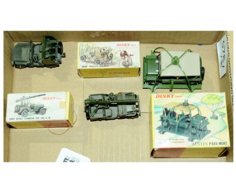 Dinky Toys including French Military - 601 Austin Para-Moke - military green, comes with platform, the parachute and instruct