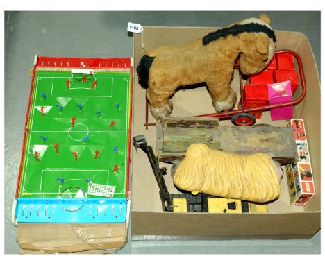 A mixed group to include unboxed Walk-Along Horse, Wooden Vehicle, Tonka Bulldozer/Excavator, Magic Roundabout 'Doogle', Lego