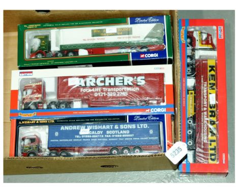 Corgi a boxed truck group to include CC12201 Scania Curtainside 'A.Wishart &amp; Sons Ltd', CC13907 Foden Alpha Curtainside '