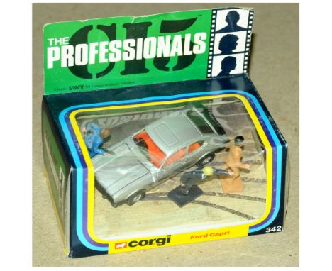 Corgi - a boxed 342 Ford Capri from the TV Series "The Professionals" which comes in flat silver with orange interior, silver