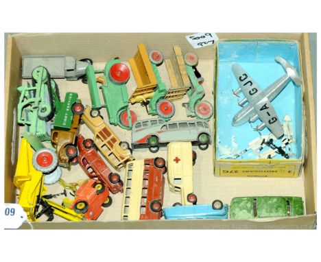 Dinky a unboxed group to include Standard Vanguard, Daimler Ambulance, Conveyancer Fork Lift, Muir-Hill Dumper, 2x Motocart, 