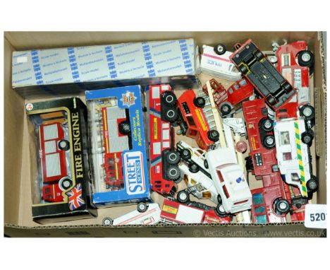 A mainly unboxed Emergency Services group to include boxed Conrad 5004 E-One 95 Aerial Ladder 3 Axle Fire Engine, unboxed Mat