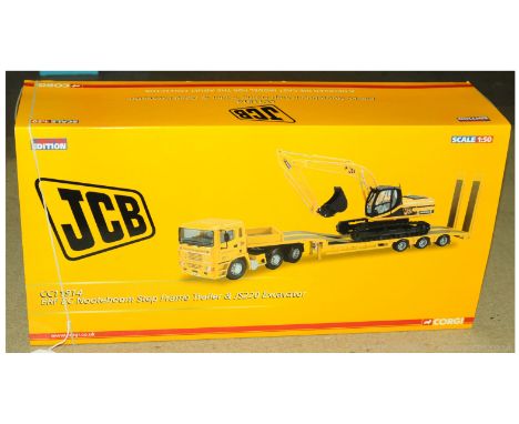 Corgi a boxed 1/50th scale CC11914 (JCB) ERF EC Nooteboom step frame trailer and JS220 Excavator "JCB" with numbered certific