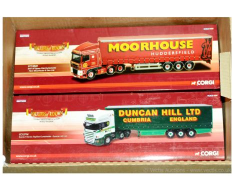 Corgi a boxed pair of 1/50th scale (Hauliers of Renown Series) comprising of CC13243 DAF XF Spacecab Curtainside "Tom Moorhou