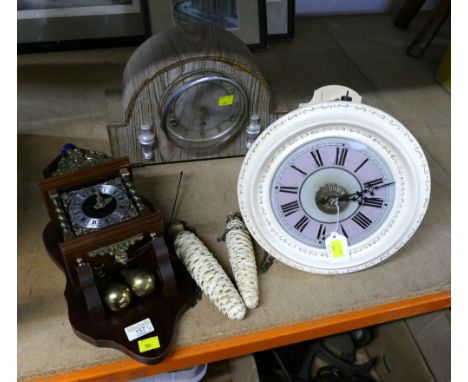 Two chain driven wall clocks and mantel clock