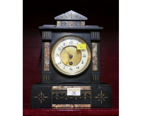 Slate mantel clock with inlaid pink stone