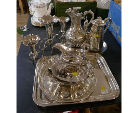 Silver plate, epergne, trays, teapot, hot water jug etc NOTE - The coffee pot in this lot has been withdrawn 