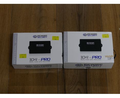 Two boxed Model 140 Pro Real-Time GPS Trackers by Rewire Security 