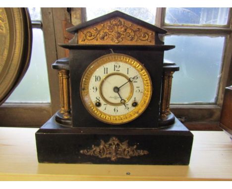 Vintage black slate mantle clock 