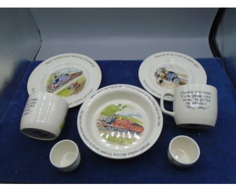 Wedgwood Thomas the tank engine breakfast set, 1 bowl, 2 plates, 2 mugs and 2 egg cups, slight chip in 2 items