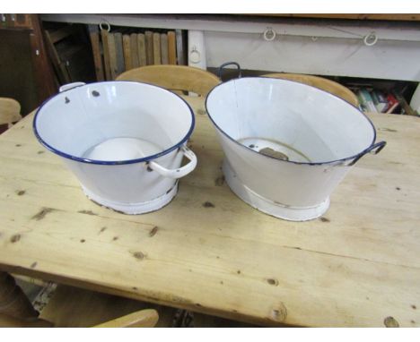 2 enamel baths approx 50cm across 