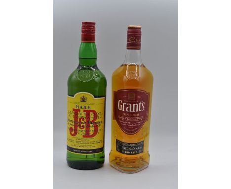 Bottle of Grants triple wood scotch whisky 1ltr and 1ltr bottle of J&amp;B scotch whisky 