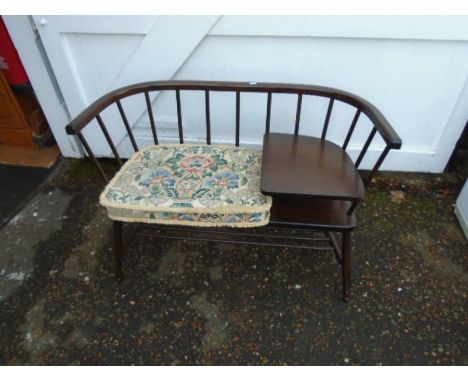 Ercol style hardwood telephone seat with upholstered seat pad 