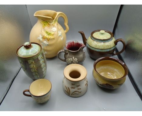 Pottery vases, pots, cup and a sadler teapot