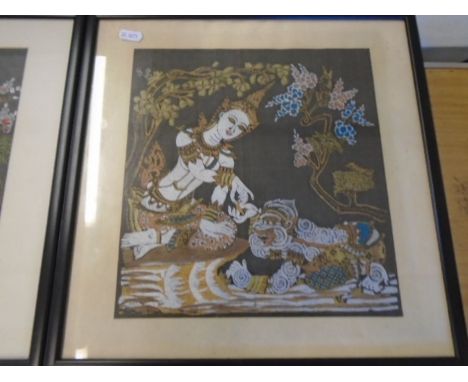 3 far Eastern silk prints 15x15"