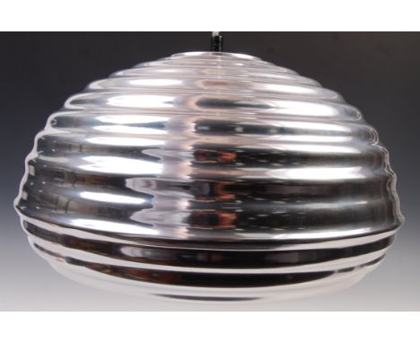After Castiglioni Brothers - Splügen Bräu Pendant Light - A contemporary chromed aluminium ribbed light fixture pendant light