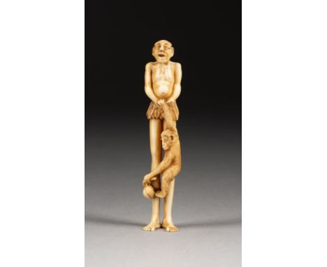 EIN GESCHNITZTES NETSUKE VON ASHINAGA UND AFFEN AUS ELFENBEIN Japan, Ende 19. Jahrhundert Elfenbein. H. 9,3 cm. Das Netsuke i