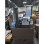 Miscellaneous pallet: air purifier, gloves, ladder, handles, print cartridges, and more