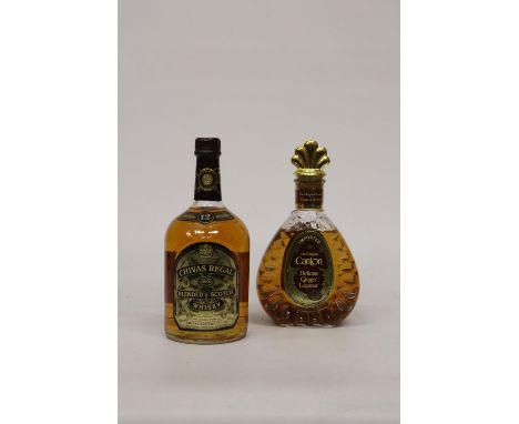 A 1L BOTTLE OF CHIVAS SCOTCH WHISKEY AND A 50CL BOTTLE OF CANTON GINGER LIQUEUR 