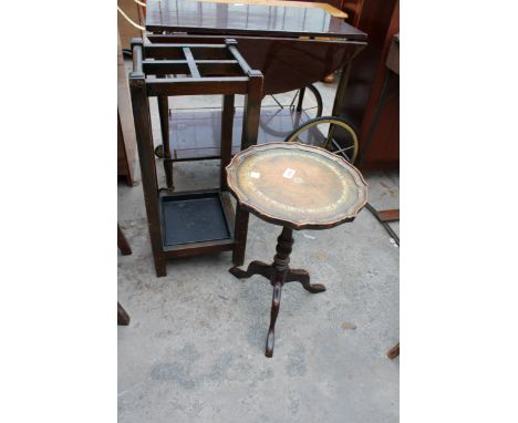 A MID 20TH CENTURY FOUR DIVISION STICK STAND AND TRIPOD WINE TABLE 