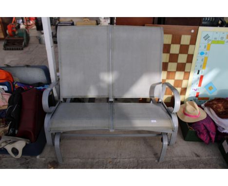A SWINGING TWO SEATER GARDEN BENCH 
