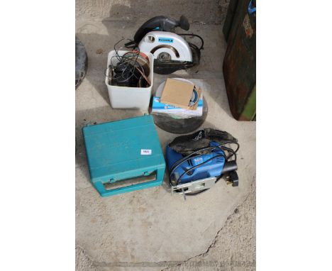 AN ASSORTMENT OF TOOLS TO INCLUDE A CIRCULAR SAW AND A JIGSAW ETC 