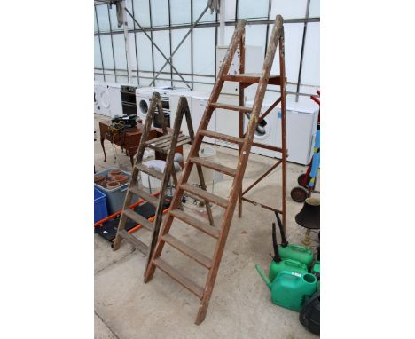 TWO VINTAGE WOODEN STEP LADDERS 