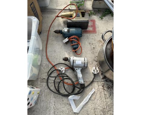 THREE POWER TOOLS TO INCLUDE A BLACK AND DECKER DRILL AND A BLACK AND DECKER SANDER ETC 