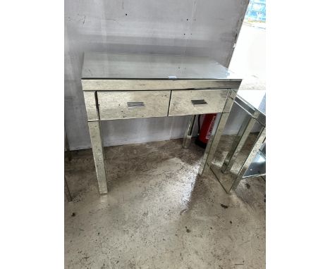A MIRRORED CONSOLE TABLE WITH TWO DRAWERS (FROM A DEVELOPER'S SHOW HOME - BELIEVED UNUSED) 