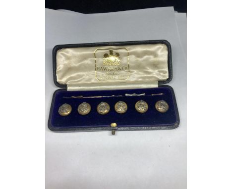 A SET OF SIX HAWKES &amp; CO NO 14 PICCADILLY VINTAGE BUTTONS IN ORIGINAL PRESENTATION BOX 