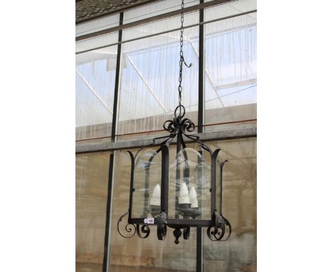 A PENDANT THREE BRANCH CEILING LIGHT LANTERN 
