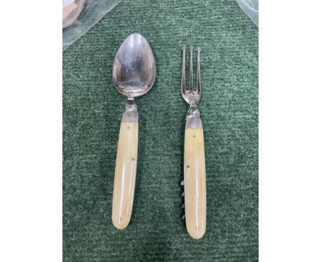 A CAMPAYNE BONE HANDLED FORK AND SPOON - 2 ITEMS 