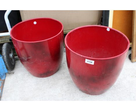 TWO DECORATIVE RED CERAMIC PLANTERS 