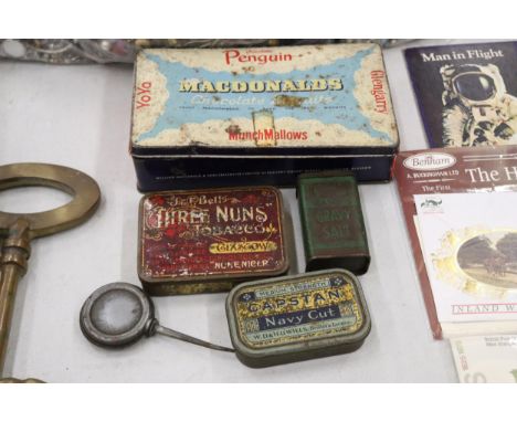 A SELECTION OF VINTAGE TINS PLUS AN OIL CAN 