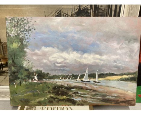 AN OIL ON BOARD SEASCAPE SCENE 