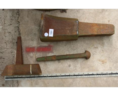 THREE LARGE HEAVY DUTY BLACKSMITHS SWAGE TOOLS 