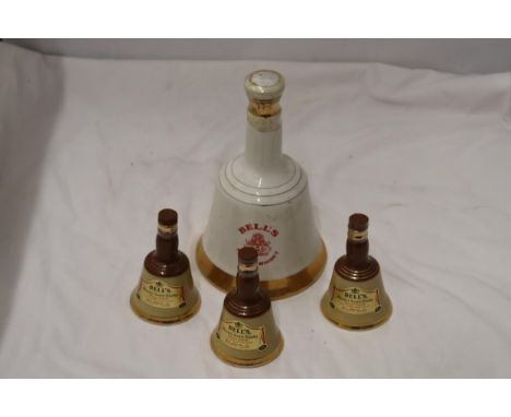 ONE LARGE AND THREE SMALL, BELL'S WHISKY CERAMIC DECANTERS 