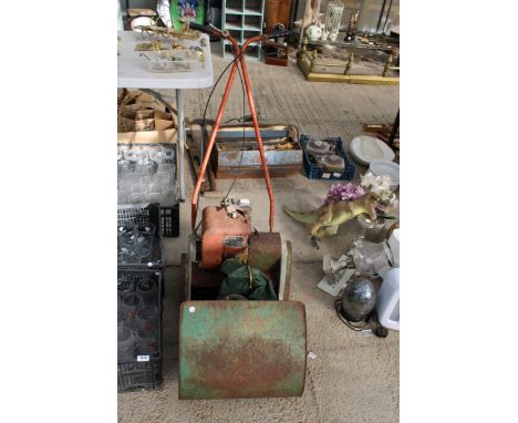 A VINTAGE SUFFOLK PETROL ENGINE CYLINDER MOWER 