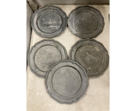 FIVE VINTAGE PEWTER TRAYS "LE GRAND VIN DE FRANCE" 