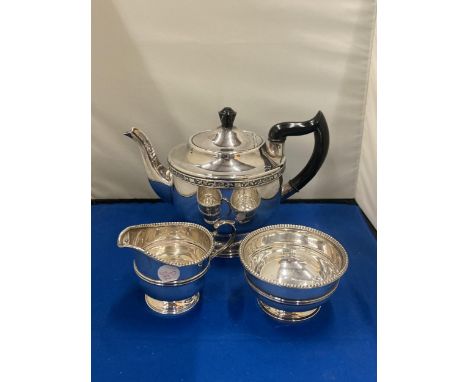 THREE ITEMS TO INCLUDE A HALLMARKED BIRMINGHAM SILVER JUG AND BOWL AND A VINERS OF SHEFFIELD SILVER PLATED TEAPOT 