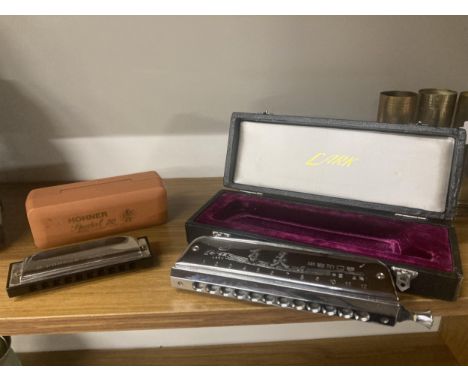 TWO HARMONICAS TO INCLUDE A HOHNER SPECIAL 20 AND A LARK CHROMATIC HARMONICA 