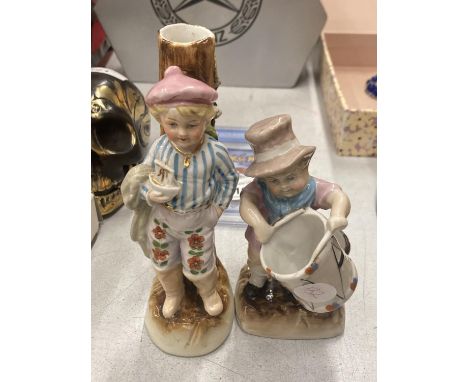 TWO VINTAGE GERMAN FAIRINGS WITH GOOD COLOUR - ONE BEING A MATCHSTICK HOLDER ERNST BONNE JOSNEUF AND THE OTHER A BOY LEANING 