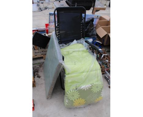A FOLDING GARDEN LOUNGER AND A CARD TABLE 