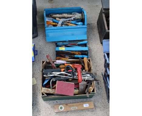 AN ASSORTMENT OF TOOLS TO INCLUDE SPANNERS AND AN AXE ETC 