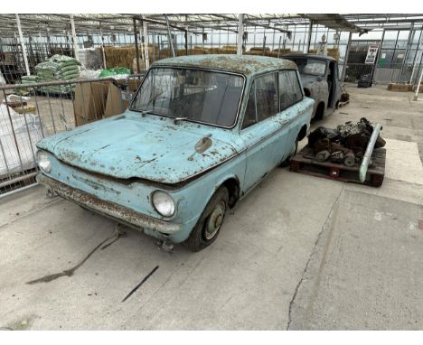 A VINTAGE HILMAN IMP BARN FIND RESTORATION PROJECT COMPLETE WITH AN ASSORTMENT OF SPARE PARTS TO INCLUDE AN  ENGINE, RADIATOR