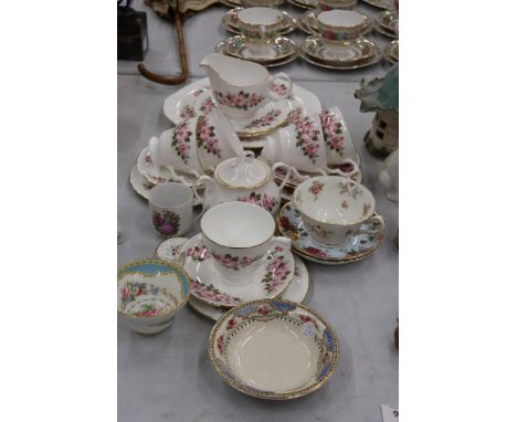 A ROYAL KENT, FLORAL, CHINA TEASET TO INCLUDE A CAKE PLATE, CREAM JUG, SUGAR BOWL, CUPS, SAUCERS AND SIDE PLATES, TWO ROYAL A