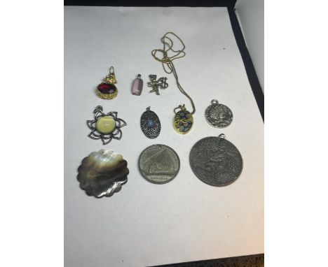 TEN VARIOUS VINTAGE PENDANTS ONE ON A CHAIN 