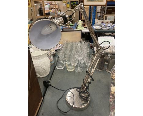 A VINTAGE HEAVY CHROME ANGLE POISE LAMP 
