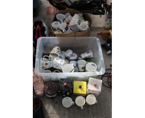 A LARGE ASSORTMENT OF CERAMIC CUPS AND BISCUIT BARRELS ETC 
