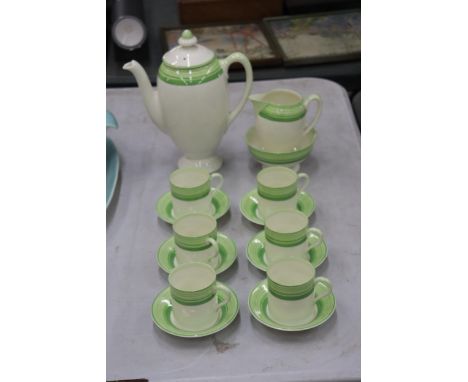 A ROYAL DOULTON COFFEE SET TO INCLUDE A COFFEE POT, CREAM JUG, SUGAR BOWL, SIX CUPS AND SAUCERS 